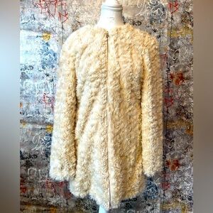 ZARA Trafaluc Faux Fur Cream Zip up Jacket. Size Small